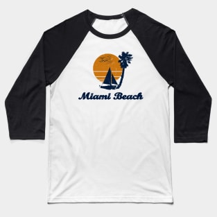 Miami Beach Summer Sunset Vintage Palm tree Design Baseball T-Shirt